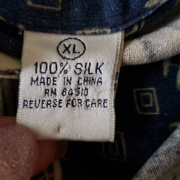 Summa Men Size XL 100% Silk Hawaiian Aloha Shirt Blue with Tan Leaf & Fern Print - Picture 4 of 5